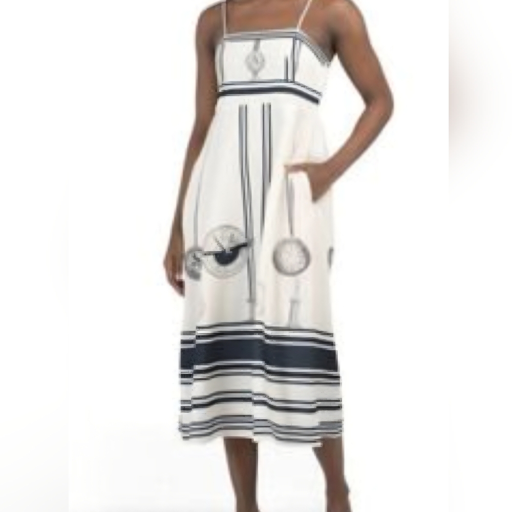NWT Elegant Dalia MacPhee XL Navy‎ and Ivory White Midi Dress